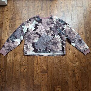 Adidas Women’s Allover Floral Crop Crew Sweatshirt Purple Size XL Pullover